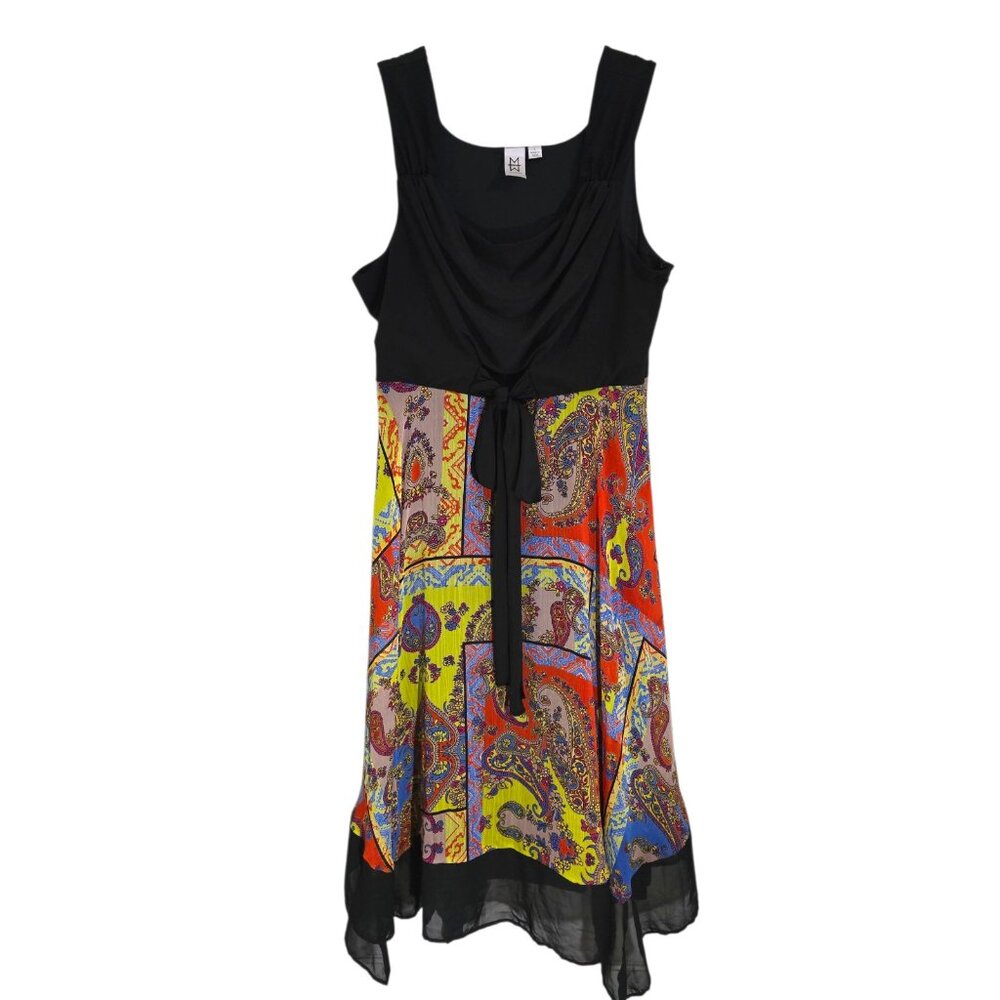 Marc Bouwer Womens Multicolor Paisley Midi Dress Sleeveless Tie Front Size L
